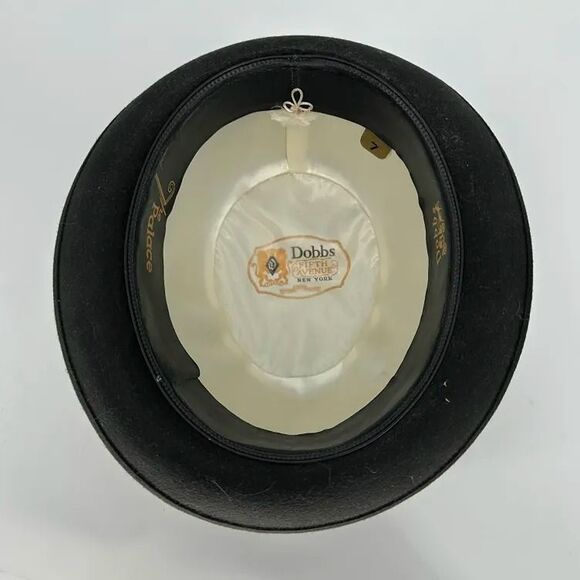 VINTAGE Size 7 Dobbs Fifth Avenue The Palace Fedora Hat Black Felt Wool USA Made - Picture 6 of 10